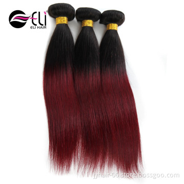 cheap high quality hair weave 1b 99j colored two tone 100% Peruvian human hair burgundy two tone ombre remy hair weaving